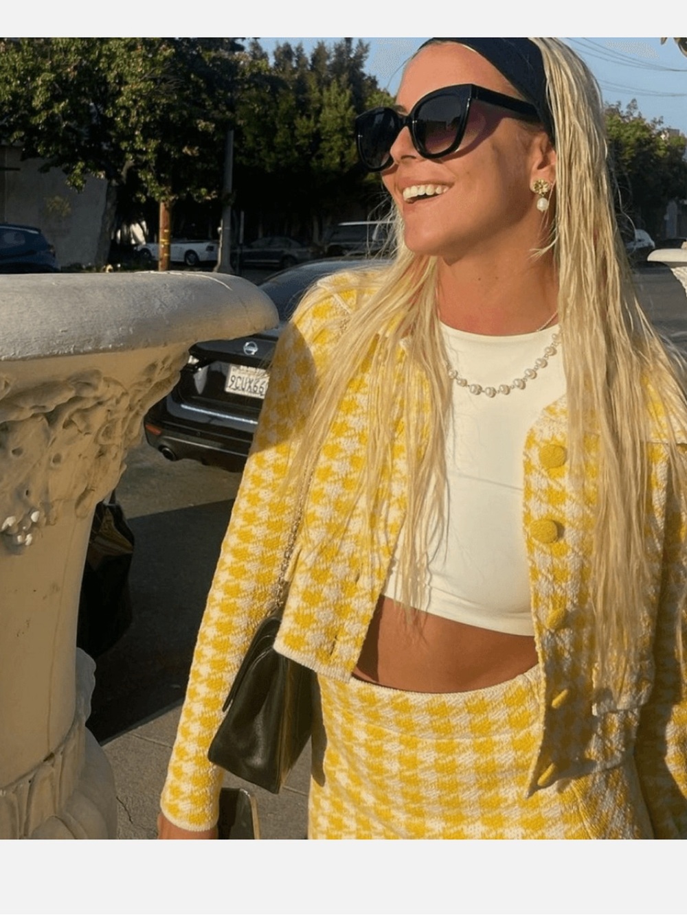 NWT Zara Yellow & Cream Houndstooth Cropped Blazer